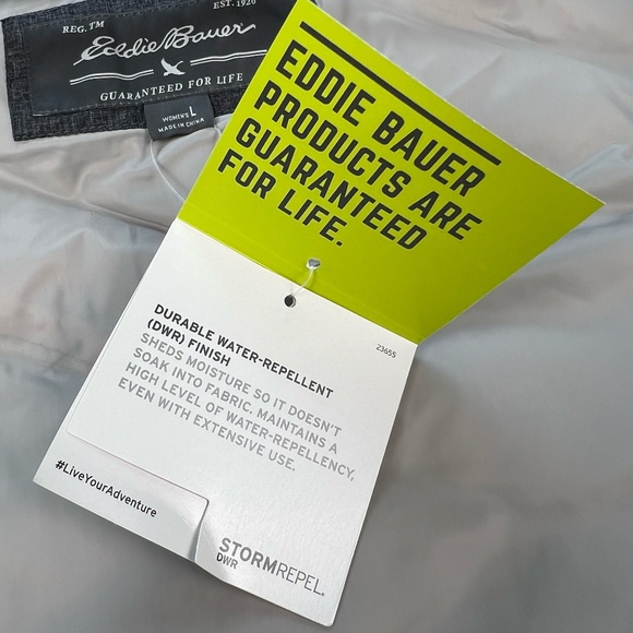 Eddie Bauer Down Puffer Vest Women LARGE Grey Jacket Removable Faux Fur Hood NWT - Picture 11 of 16